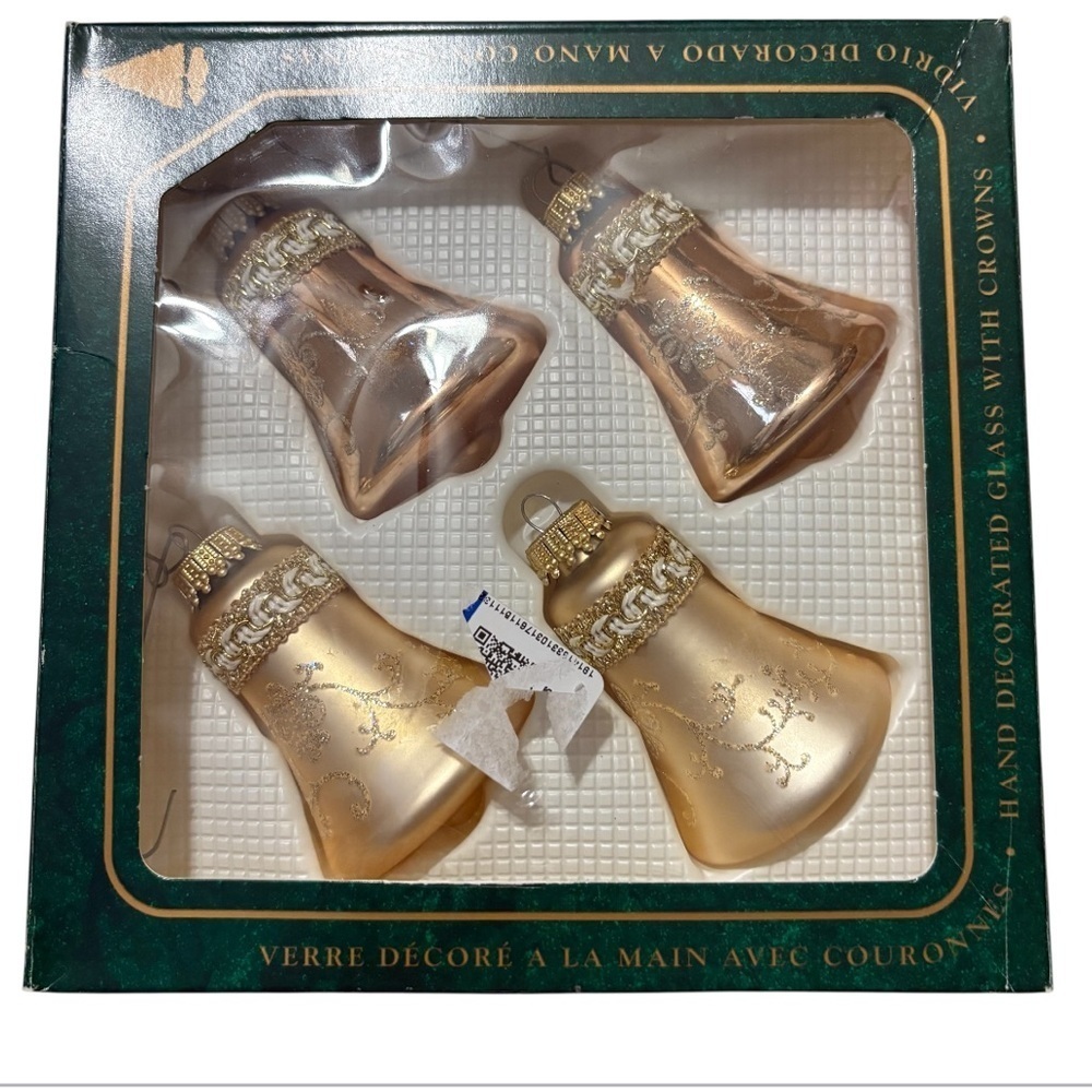 vintage mercury glass gold bell ornaments gold glitter made in USA